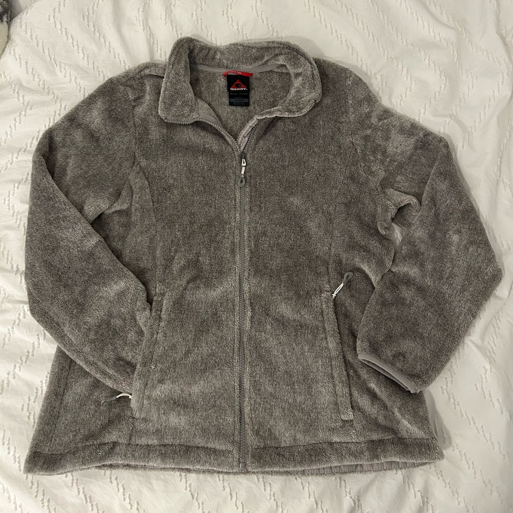 Gerry Women’s Full Zip Fleece Jacket XL Gray Outdoors Hiking Camping Gorp EUC